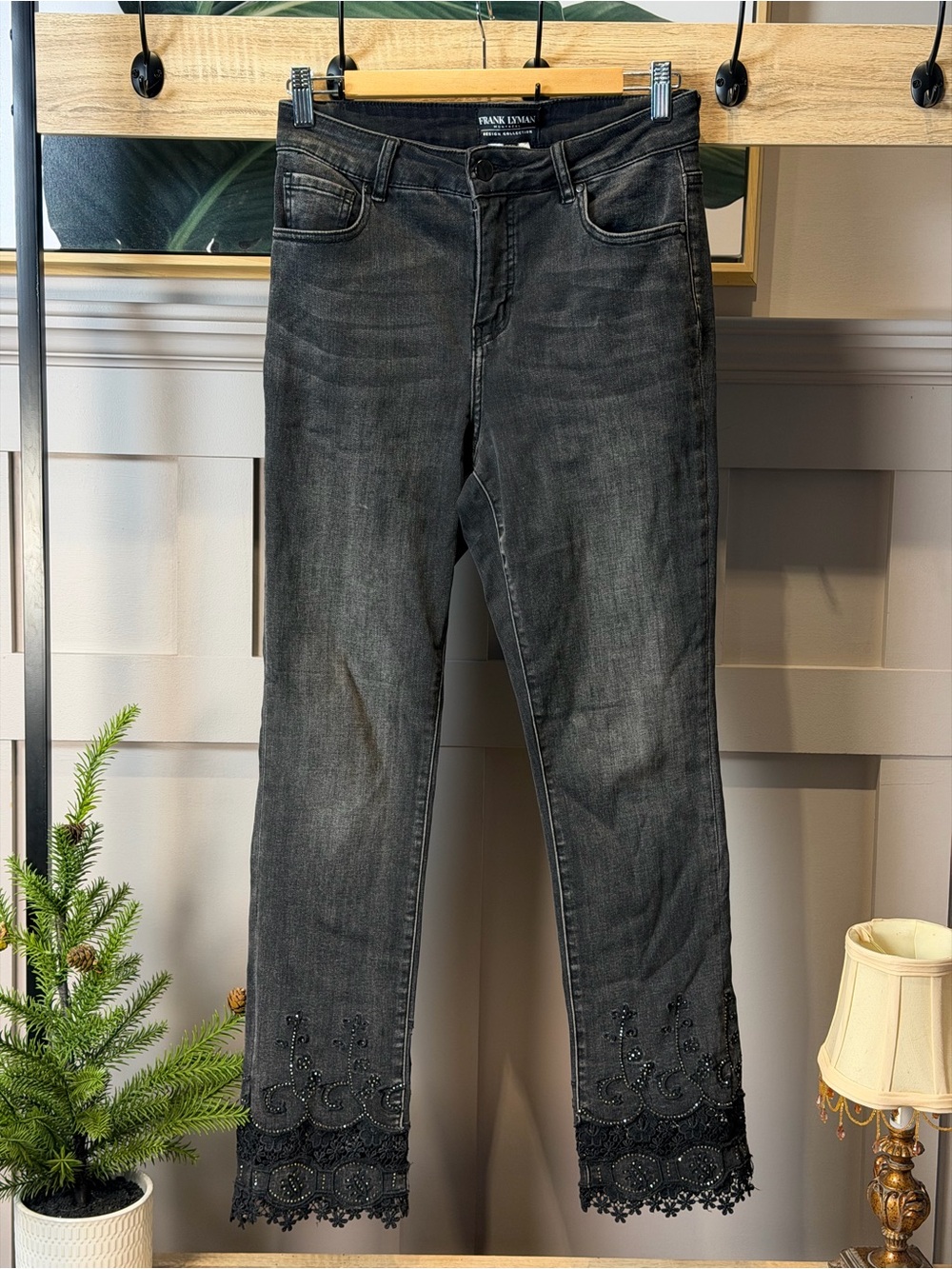 Frank Lyman Design Black Embellished Hem Jeans M Original price £171
